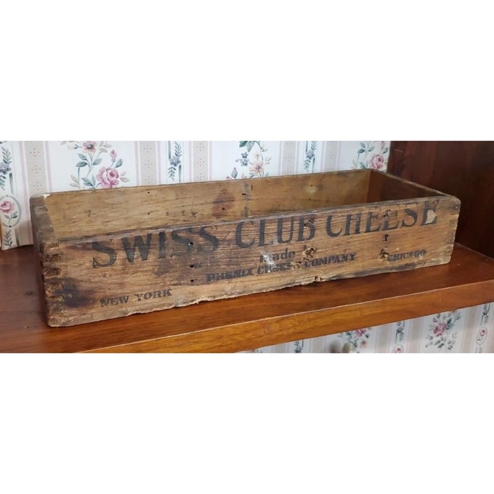 Vintage Swiss Club Cheese Wooden Crate Phenix Cheese Co New York Chicago Box